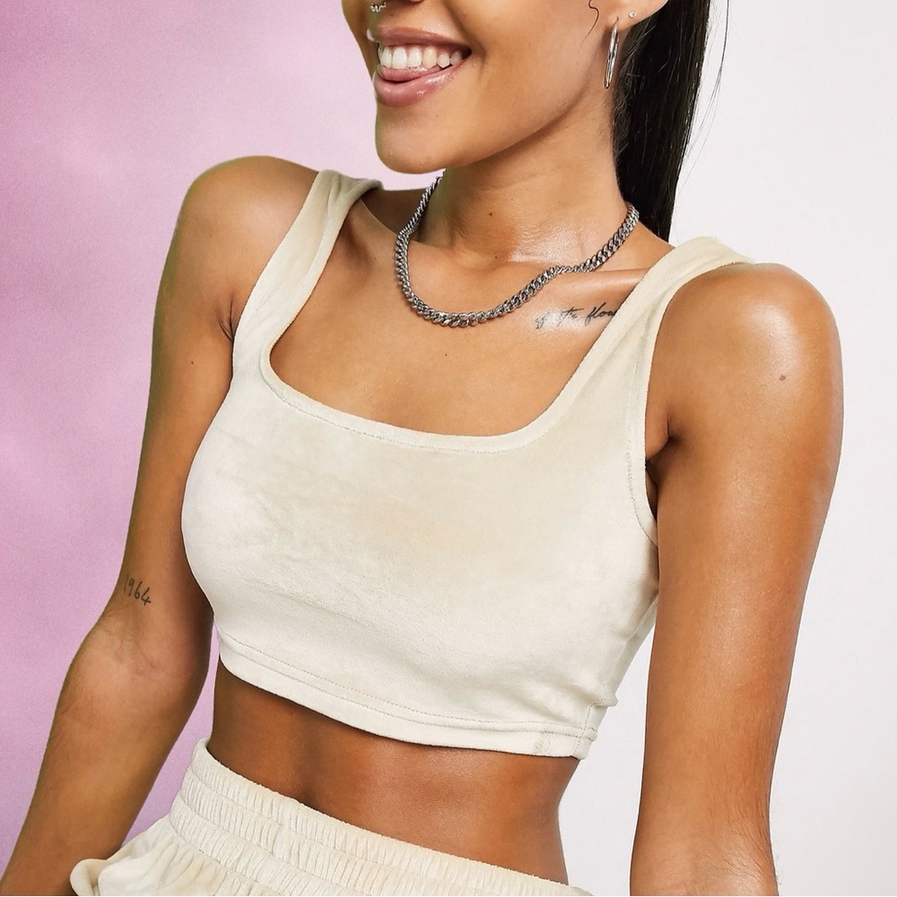 ASOS DESIGN lounge velour crop top in brown